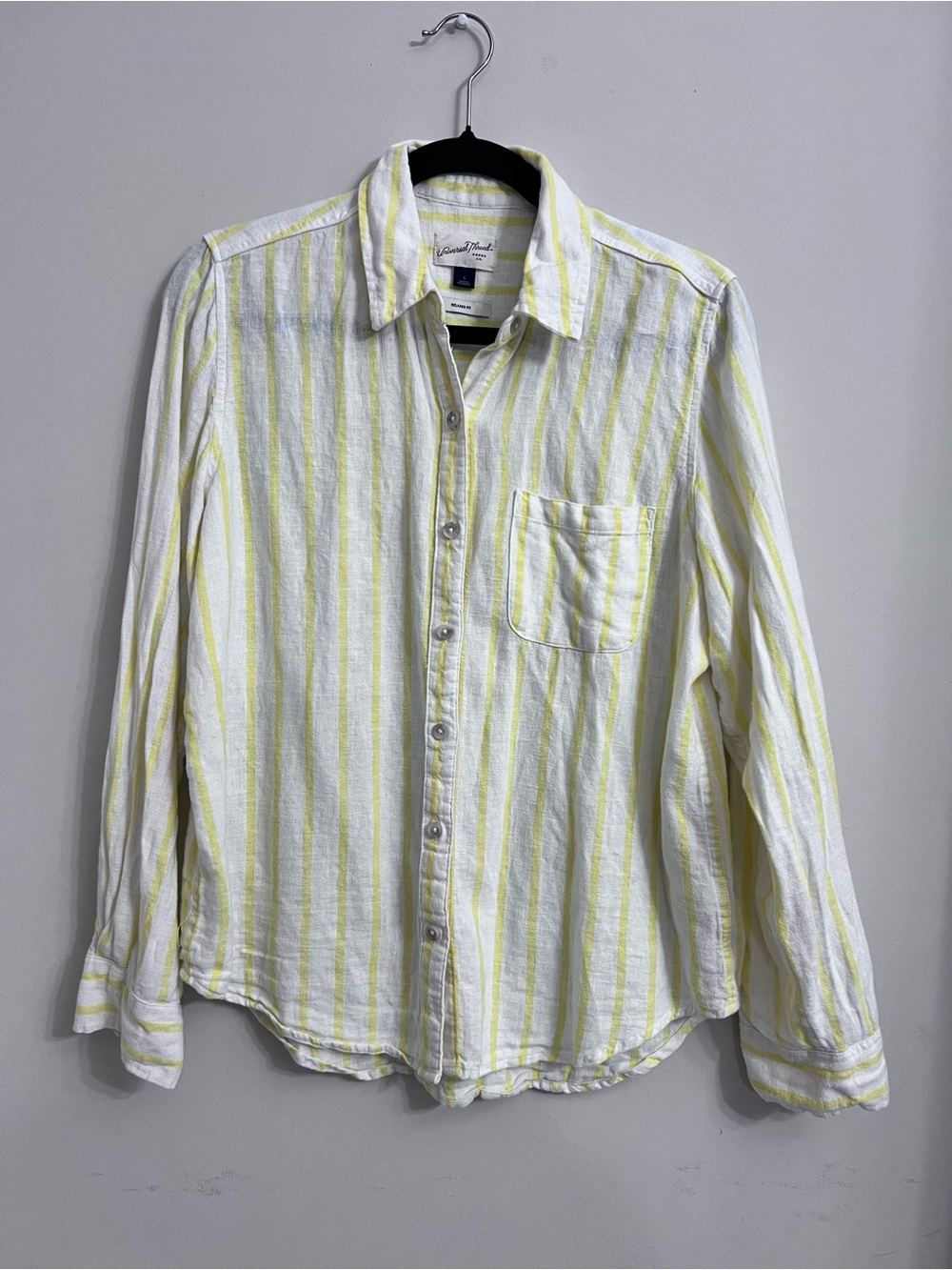 Lightweight Striped Button-Down Shirt in White and Yellow
